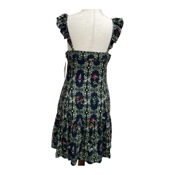 AGUA BENDITA x Target Navy Blue Green Floral Ruffle Sleeve Tiered Mini Dress L - Picture 10 of 11